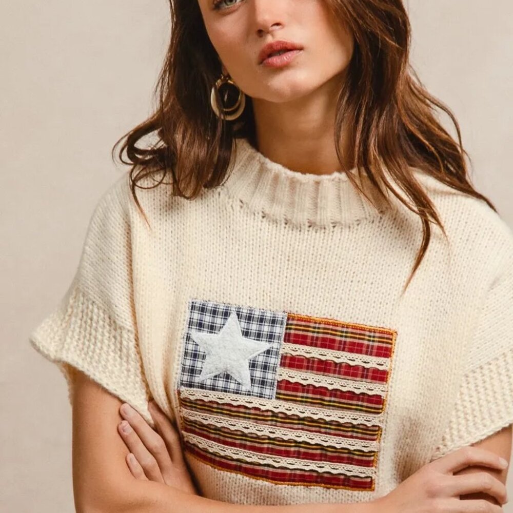 BiBi American‎ Flag Patchwork Drop Shoulder Sweat… - image 5